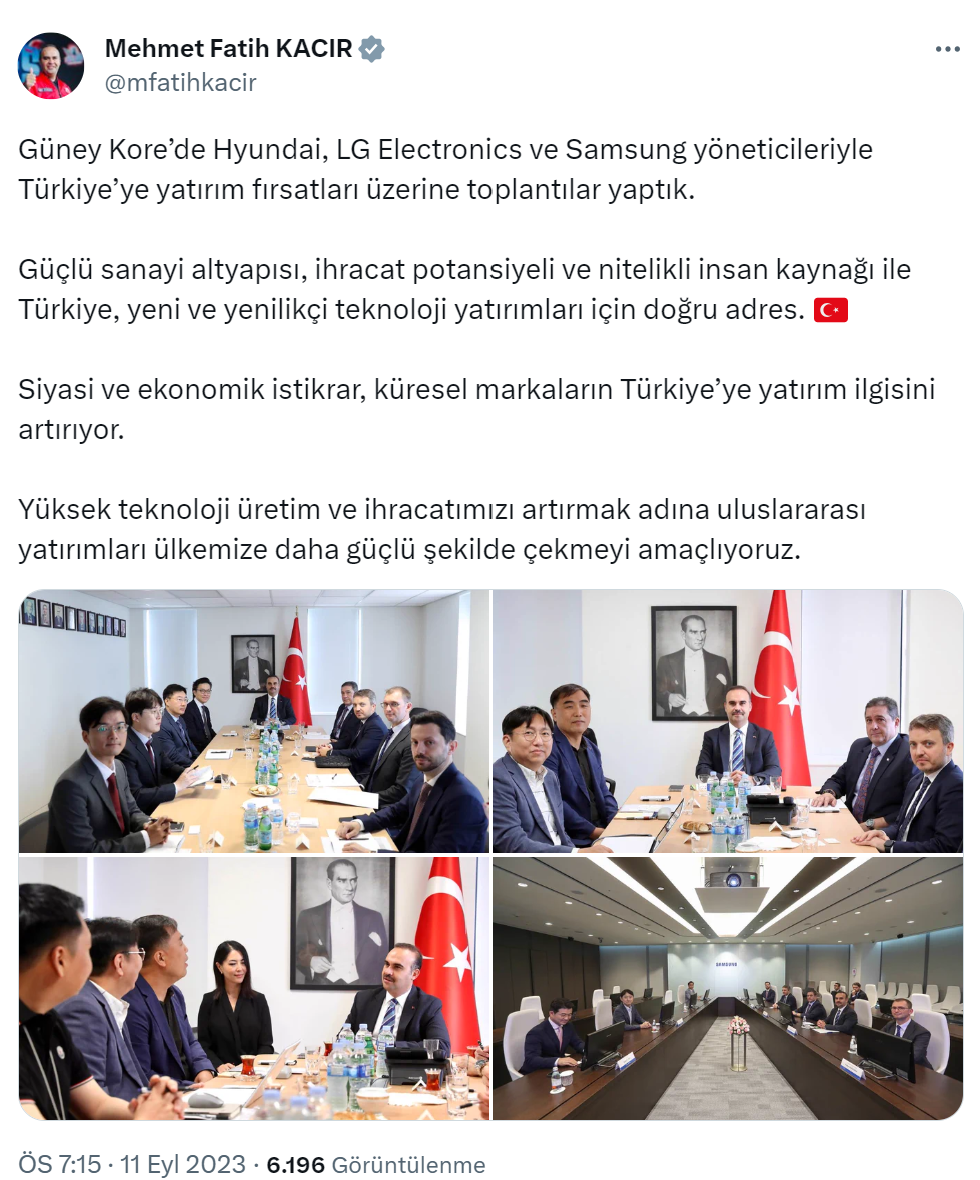 Bakan Kacır, Hyundai, LG Electronics ve Samsung yöneticileriyle toplantı gerçekleştirdi