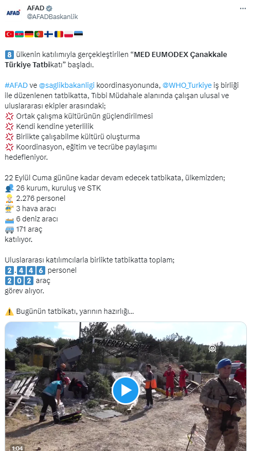 “MED EUMODEX Çanakkale Türkiye Tatbikatı” başladı