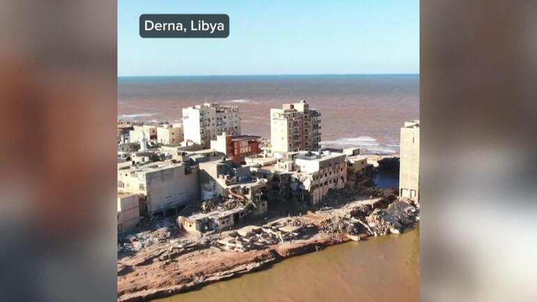 Libya Kızılayı, sel sonrası oluşan enkazı böyle görüntüledi
