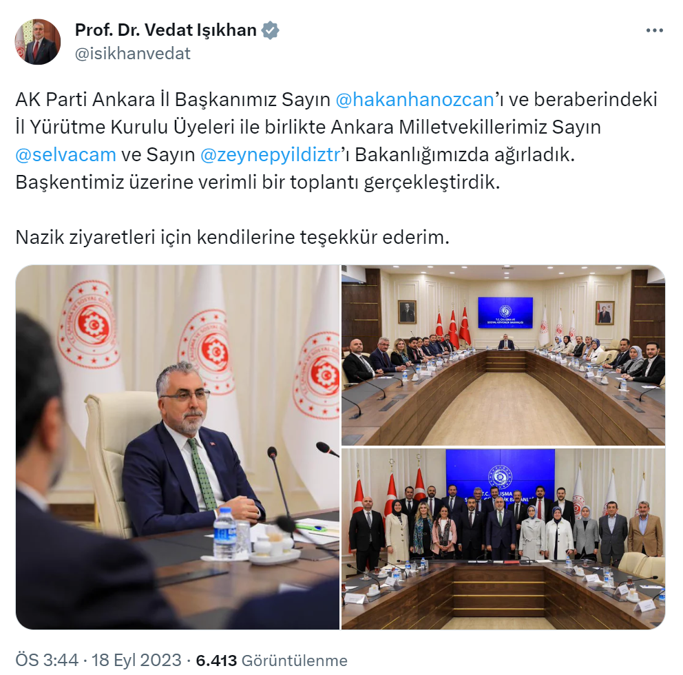 Bakan Işıkhan, AK Parti Ankara İl Başkanı ve Milletvekillerini ağırladı