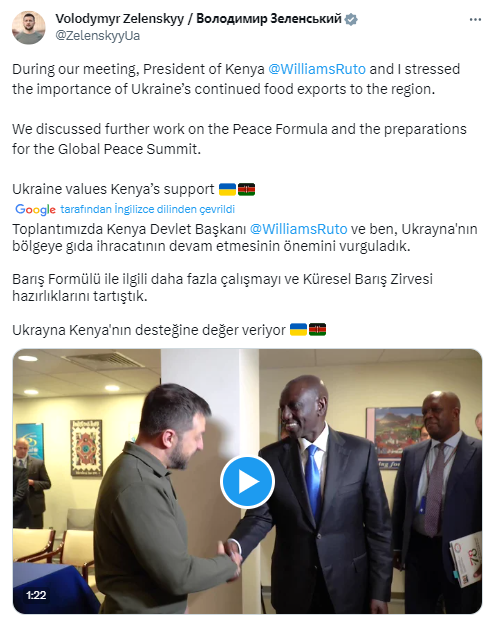 Zelenski, New York’ta Kenya Cumhuriyeti Devlet Başkanı Ruto ile görüştü