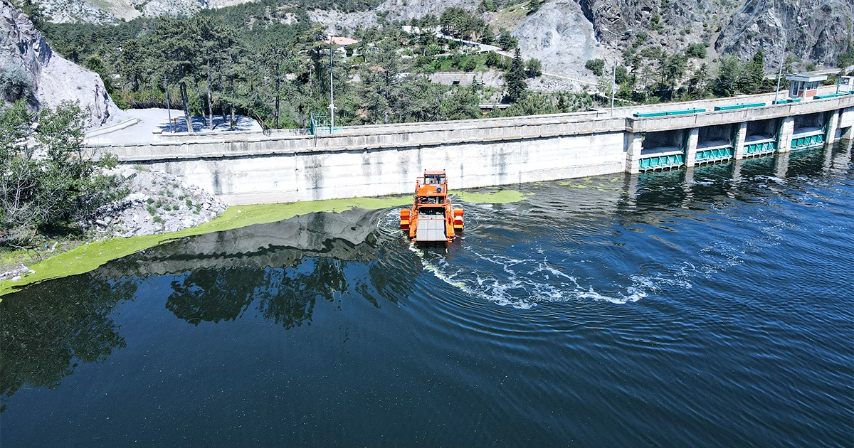 Başkentin baraj ve göletleri hasat makinesi ile temizleniyor