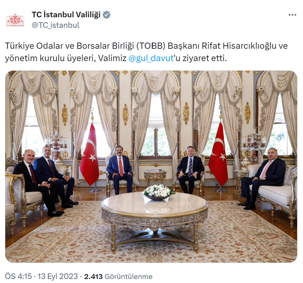 TOBB Başkanı Hisarcıklıoğlu, İstanbul Valisi Gül’ü ziyaret etti