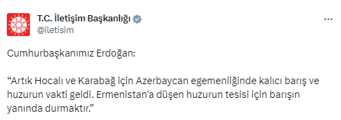 Cumhurbaşkanı Erdoğan: “Ermenistan’a düşen huzurun tesisi için barışın yanında durmaktır”
