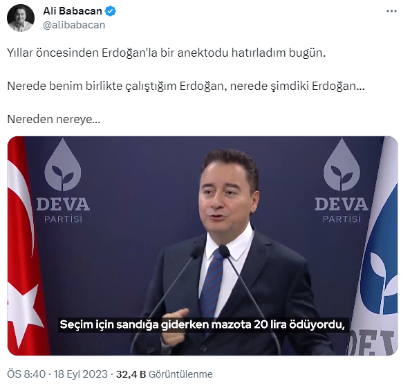 Babacan: “Nerede benim birlikte çalıştığım Erdoğan, nerede şimdiki Erdoğan…”