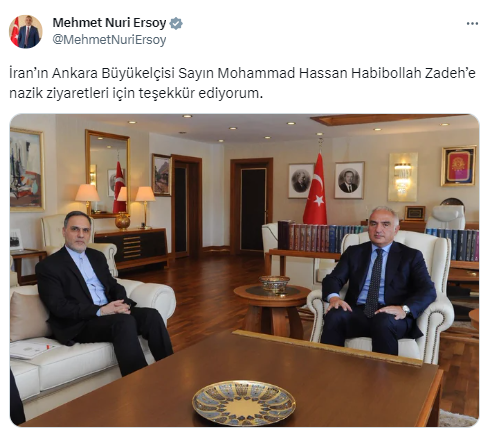 Bakan Ersoy, İran’ın Ankara Büyükelçisi Zadeh’i ağırladı