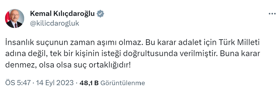 Kılıçdaroğlu: “İnsanlık suçunun zaman aşımı olmaz”