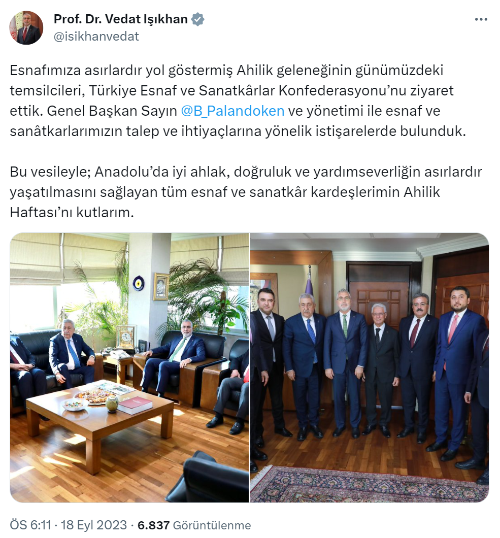 Bakan Işıkhan, Türkiye Esnaf ve Sanatkarlar Konfederasyonu’nu ziyaret etti