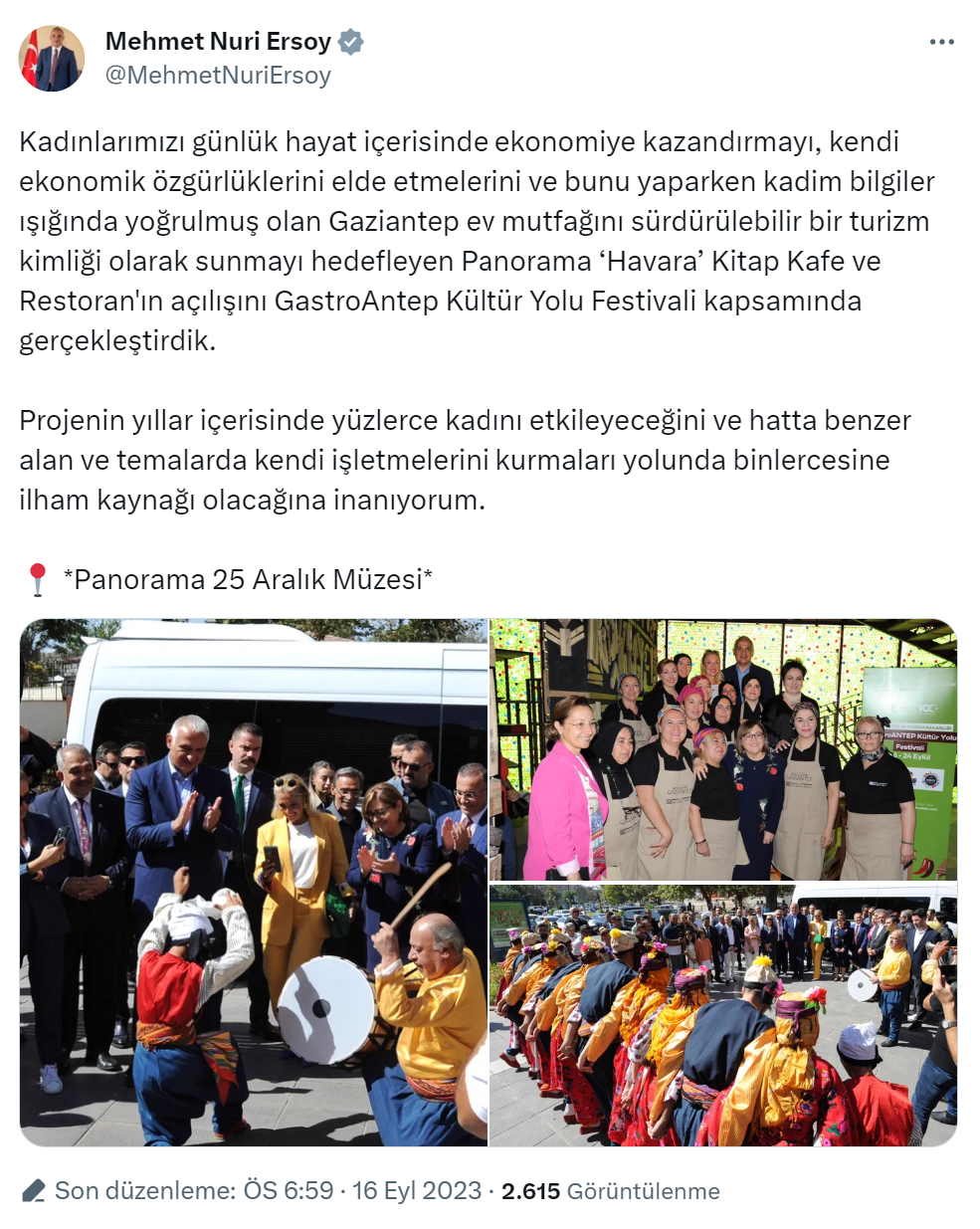 Bakan Ersoy, GastroAntep Kültür Yolu Festivali kapsamında etkinliklere katıldı