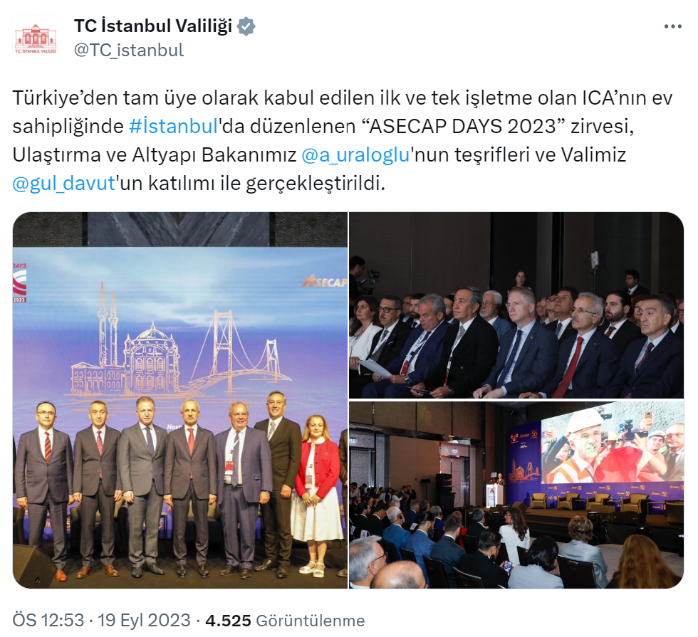 İstanbul Valisi Gül, ASECAP DAYS 2023 zirvesine katıldı