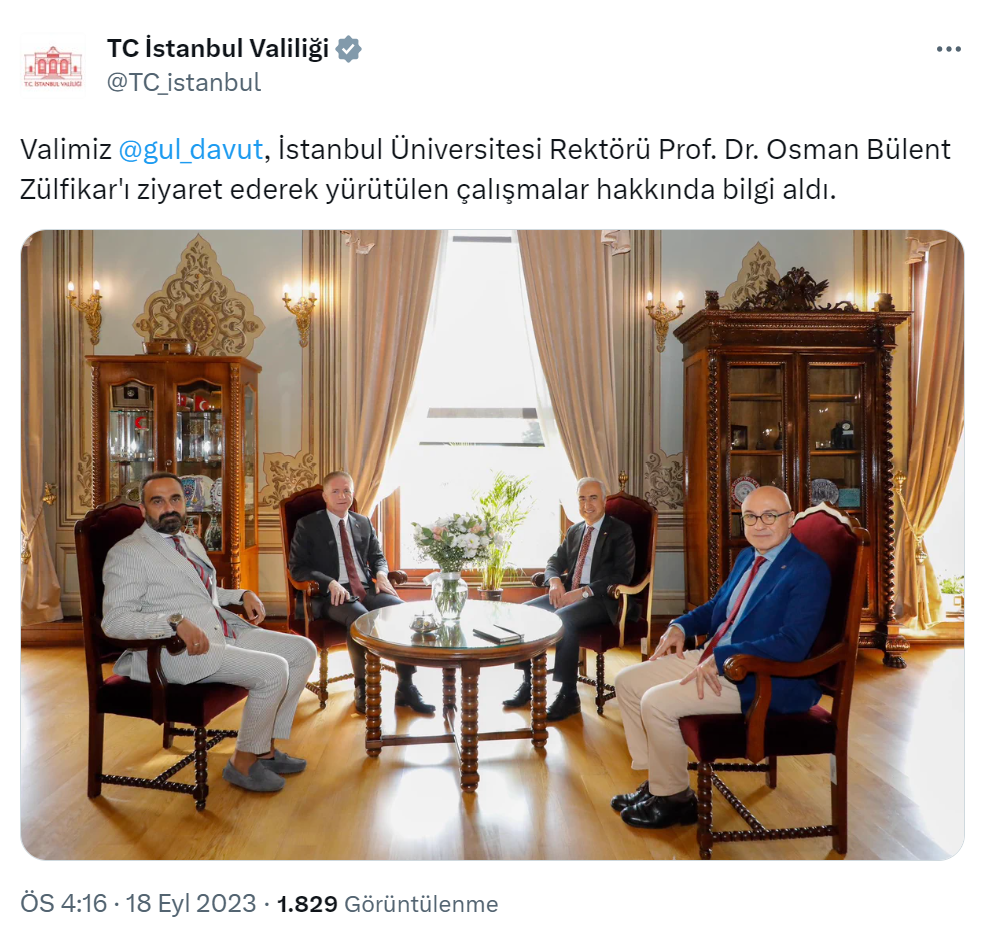 İstanbul Valisi Gül, İstanbul Üniversitesi Rektörü Zülfikar’ı ziyaret etti
