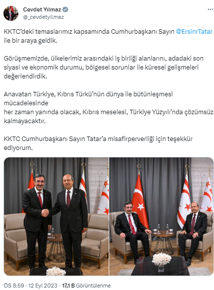 Cumhurbaşkanı Yardımcısı Yılmaz, KKTC Cumhurbaşkanı Tatar ile bir araya geldi