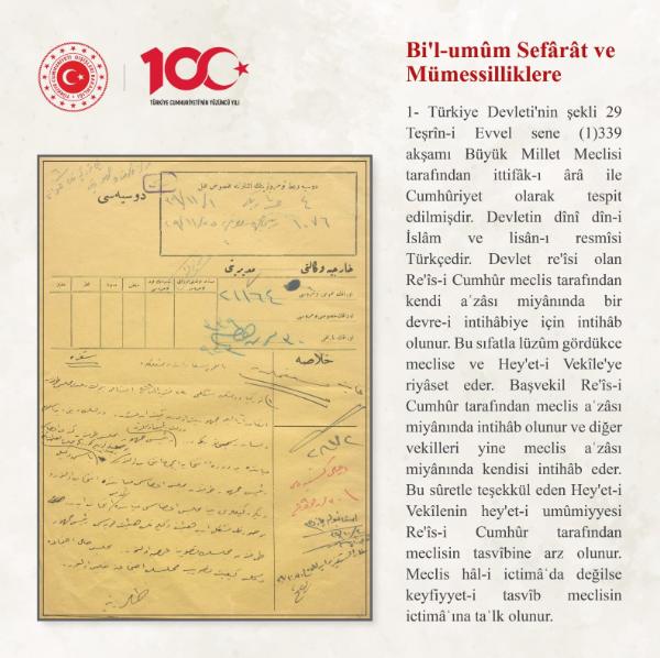 Dışişleri Bakanlığı’ndan 30 Ekim 1923 tarihli diplomatik arşiv belgesi paylaşıldı