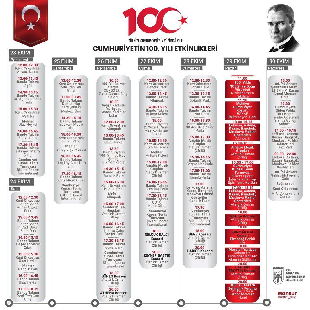 Ankara, Cumhuriyetin 100. yılını bir hafta sürecek etkinliklerle kutlayacak