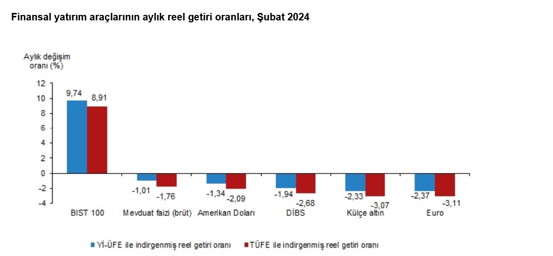 TÜİK-BIST 100 Endeksi dışındaki tüm yatırım araçları Şubat’ta kaybettirdi