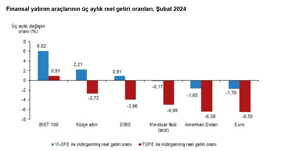 TÜİK-BIST 100 Endeksi dışındaki tüm yatırım araçları Şubat’ta kaybettirdi