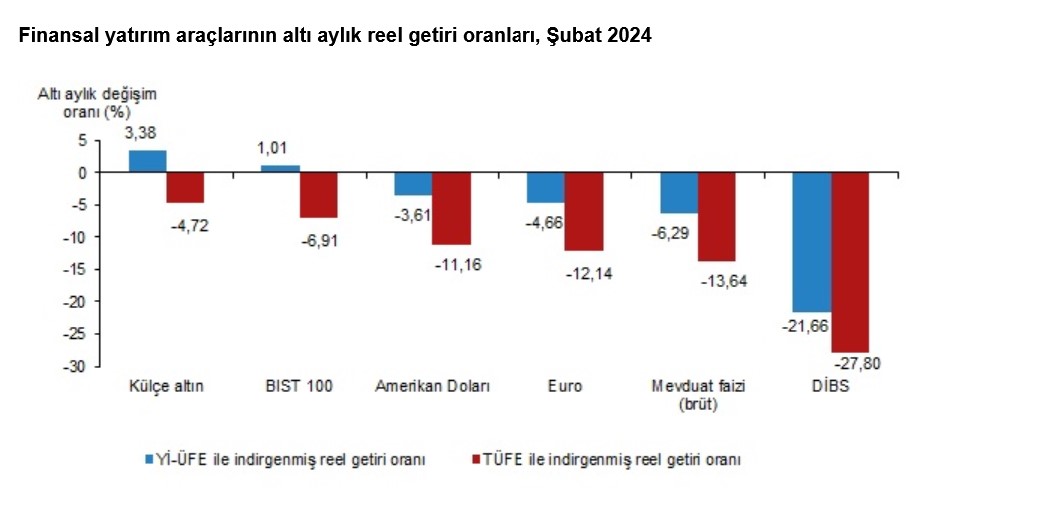 TÜİK-BIST 100 Endeksi dışındaki tüm yatırım araçları Şubat’ta kaybettirdi