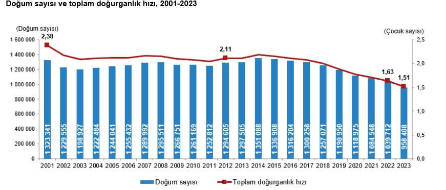 TÜİK – Türkiye’de 2023 yılında 958 bin 408 bebek canlı doğdu