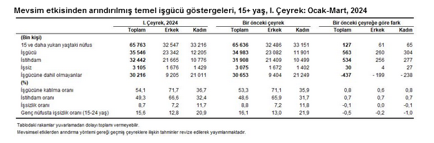 TÜİK- Mevsim etkisinden arındırılmış işsizlik oranı birinci çeyrekte yüzde 8,7 oldu