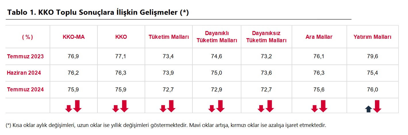 TCMB – İmalat sanayi kapasite kullanım oranı Temmuz’da 75,9’a geriledi