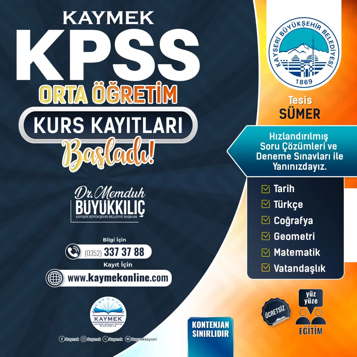 KAYMEK’in KPSS öğrencilerine yönelik kurs kayıtları devam ediyor