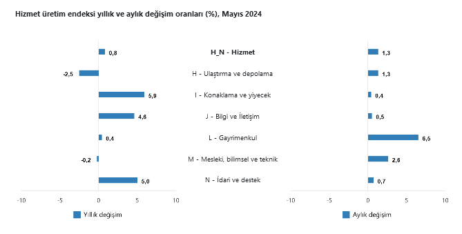 TÜİK – Hizmet üretimi Mayıs’ta aylık yüzde 1,3 ve yıllık yüzde 0,8 yükseldi