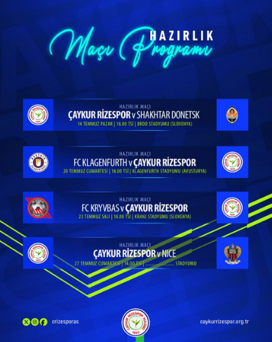 Çaykur Rizespor’un kamp süresince oynayacağı hazırlık maçı programı belli oldu