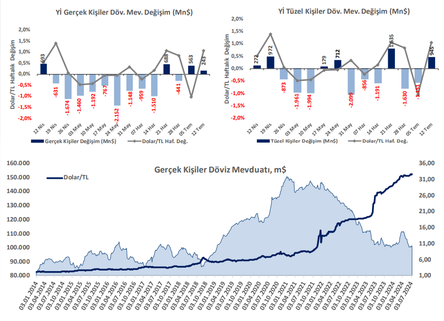 Yurt içi yerleşiklerin döviz mevduat hareketleri 19.07.2024