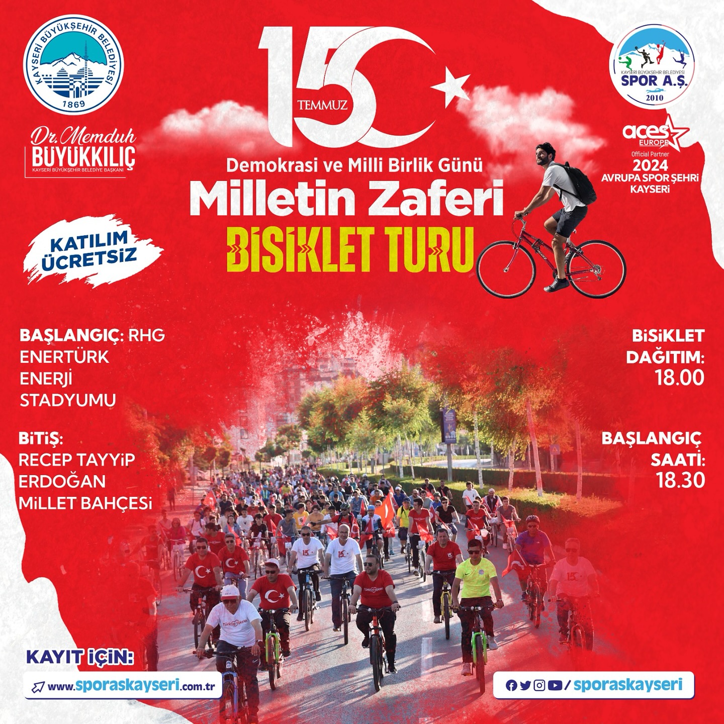 Kayseri büyükşehirden 15 Temmuz’da bisiklet turu etkinliği