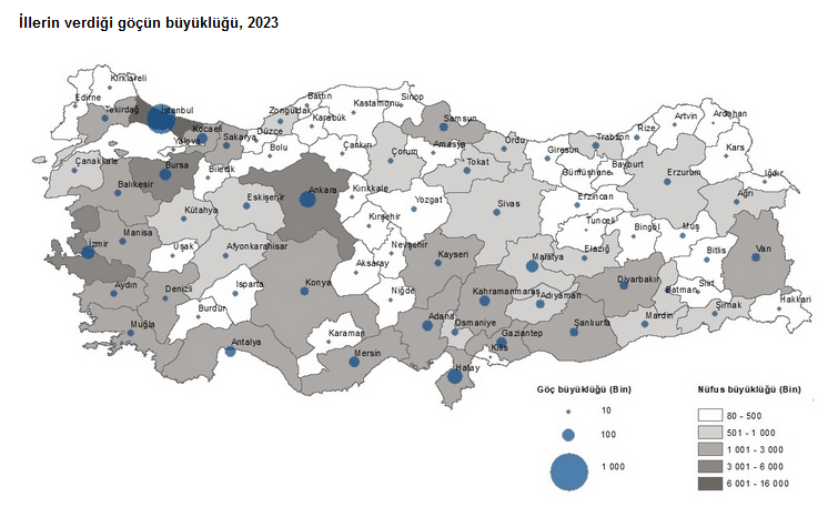 TÜİK- Türkiye’de 2023’te 3 milyon 450 bin 953 kişi iller arasında göç etti