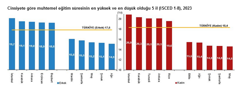 TÜİK- Muhtemel eğitim süresi 2023 yılında 17,9 yıl oldu