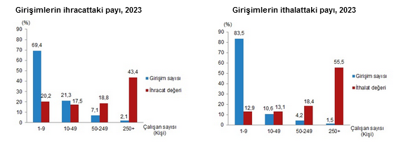 TÜİK- Türkiye’de ihracatın yüzde 43,4’ünü, ithalatın yüzde 55,5’ini büyük girişimler yaptı