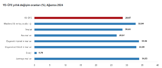 TÜİK – Yurt dışı üretici fiyatları Ağustos’ta aylık yüzde 2,95 ve yıllık yüzde 28,67 arttı