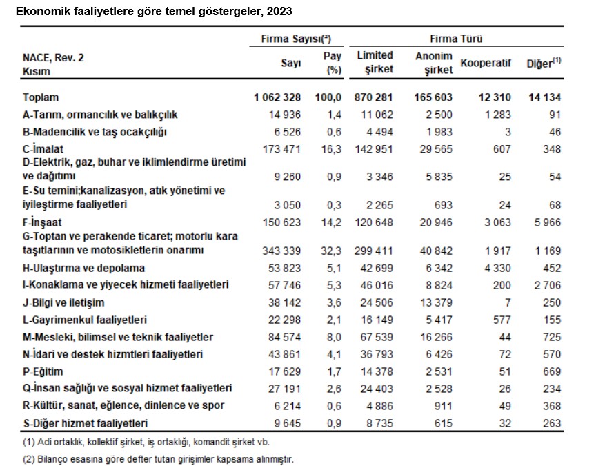 TÜİK – En fazla firma yüzde 32,3 ile tamir-onarım sektöründe bulunuyor