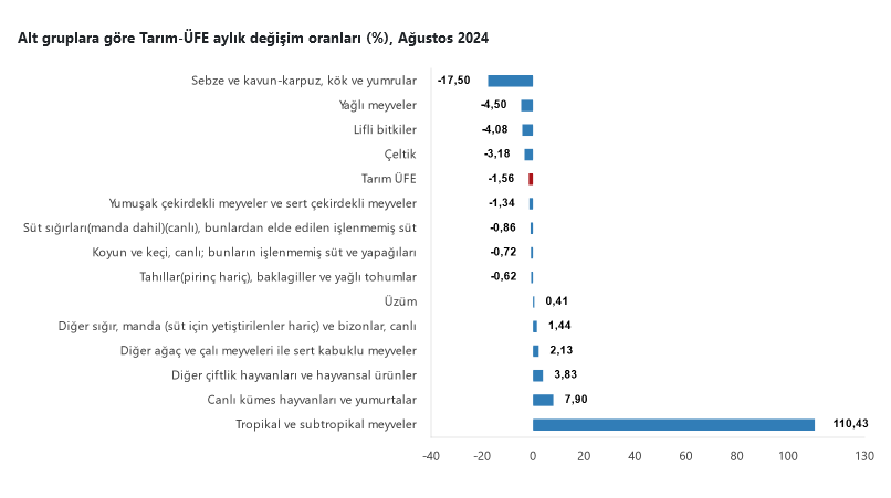 TÜİK-Tarım ürünleri üretici fiyatları Ağustos’ta yıllık yüzde 32,10 arttı