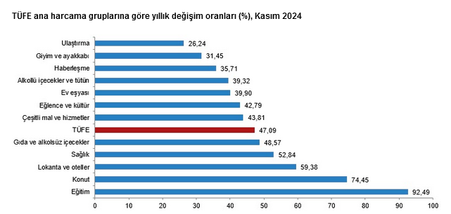 YENİLEME- TÜİK- Tüketici fiyatları Kasım’da yüzde 2,88 arttı, yıllık enflasyon yüzde 47,09