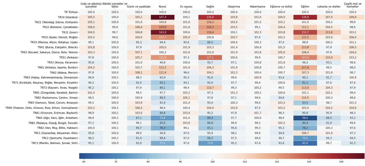 TÜİK – Fiyat düzeyi endeksi en yüksek bölge istanbul