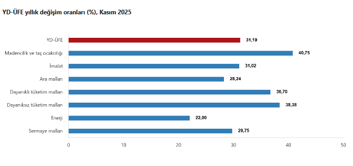 TÜİK- Yurt dışı üretici fiyat endeksi yıllık yüzde 31,19, aylık yüzde 1,02 arttı