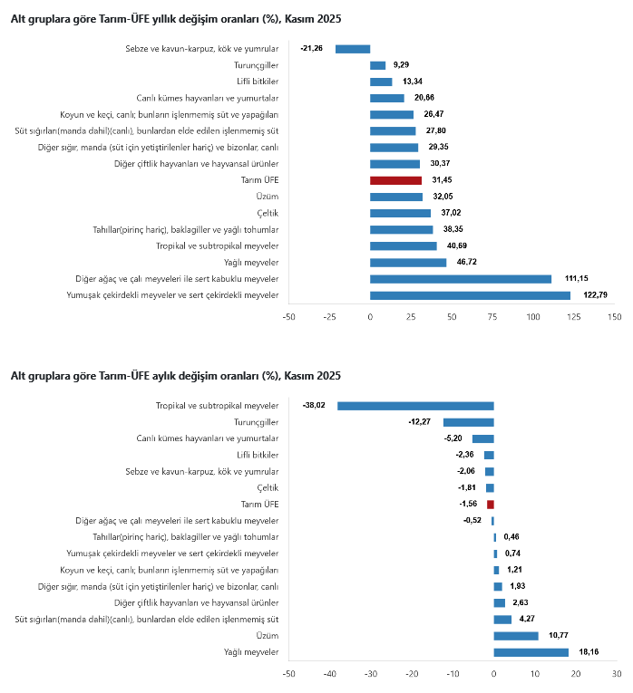 TÜİK – Tarım ürünleri üretici fiyat endeksi yıllık yüzde 31,45 arttı