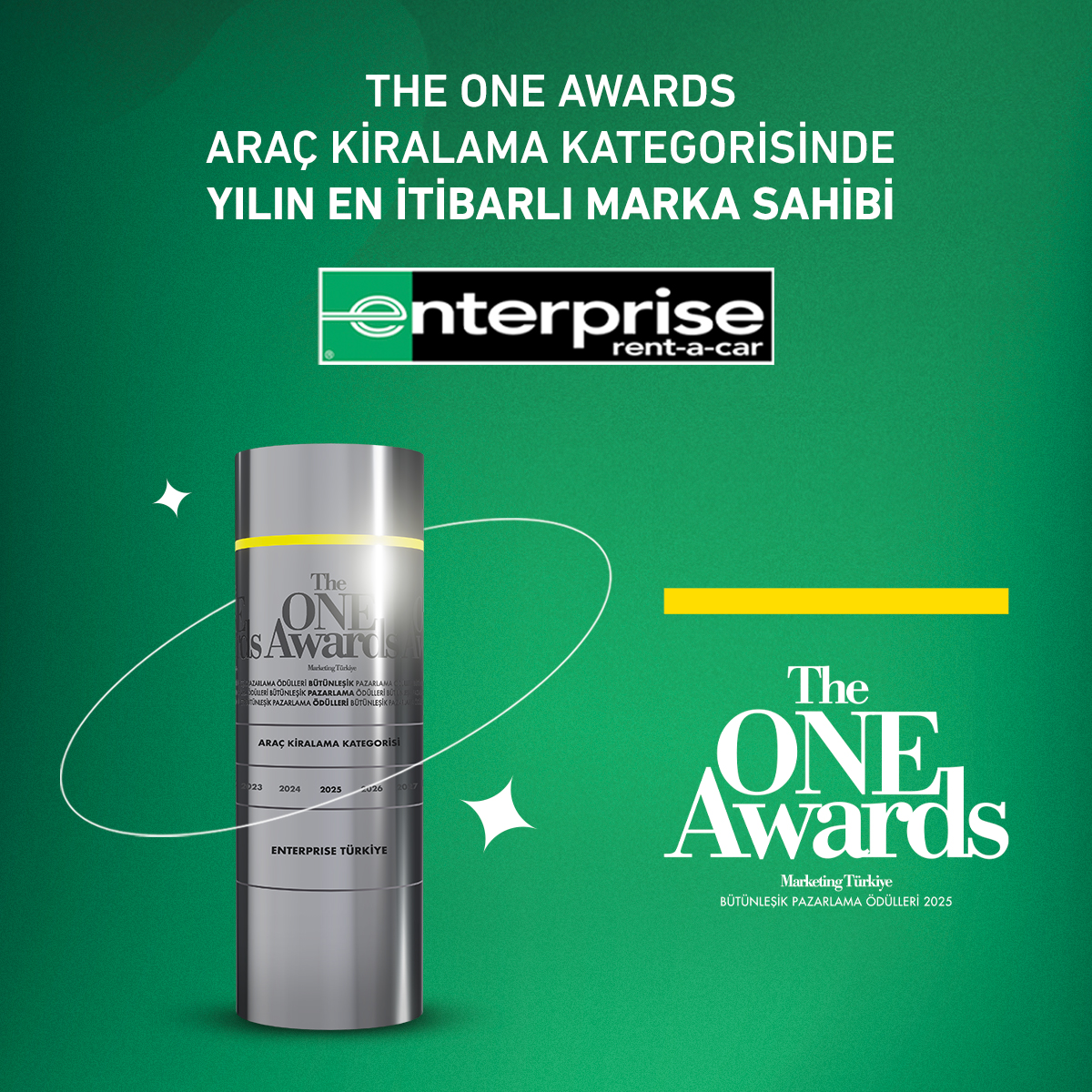 The ONE Awards “Yılın İtibarlı Araç Kiralama” ödülü Enterprise’ın oldu