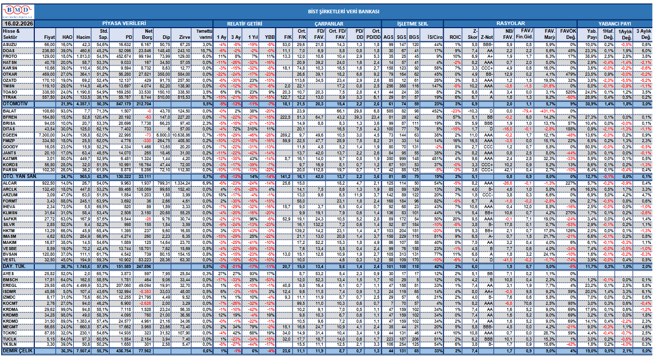 BİST şirketleri veri bankası