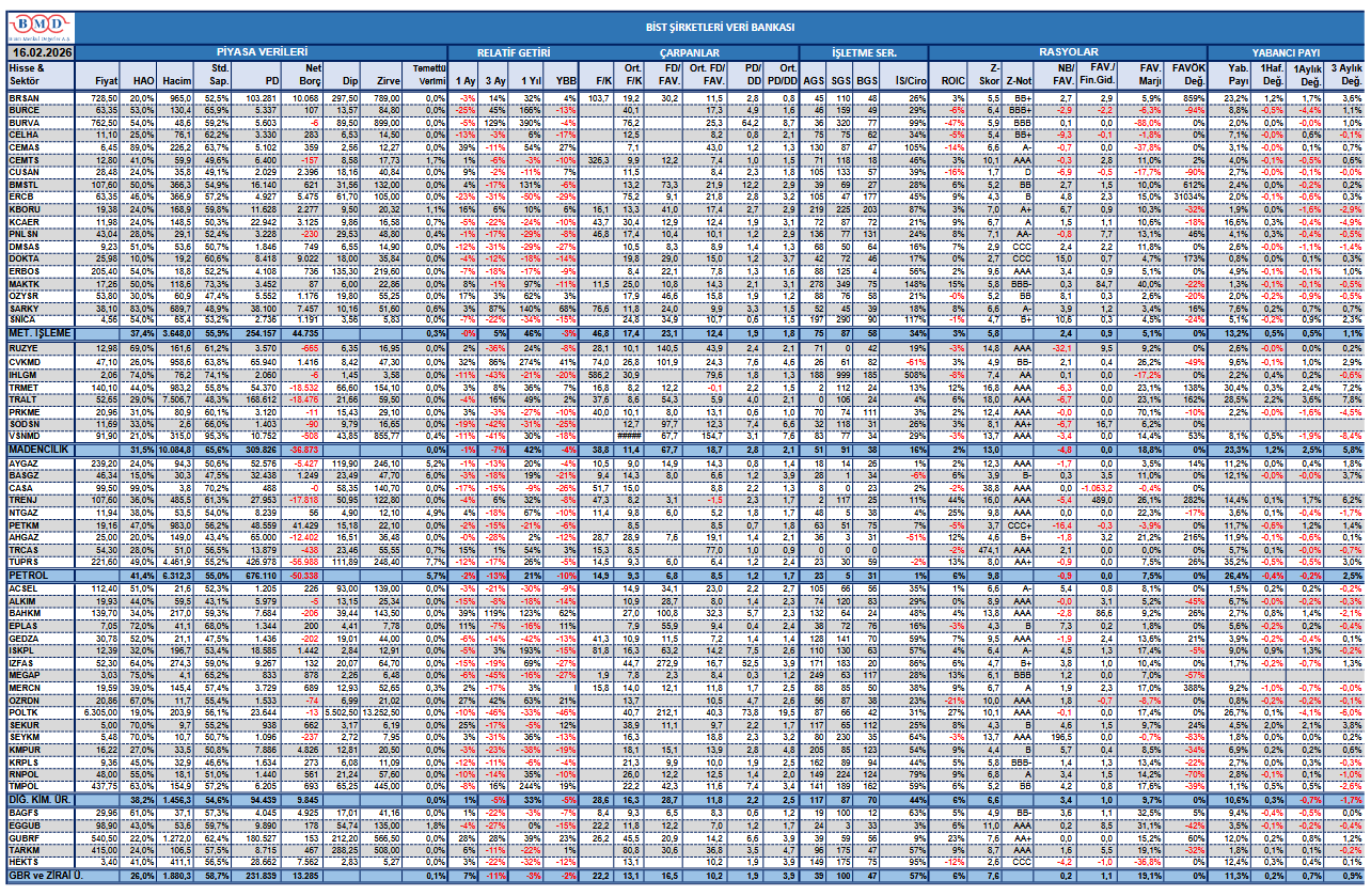 BİST şirketleri veri bankası