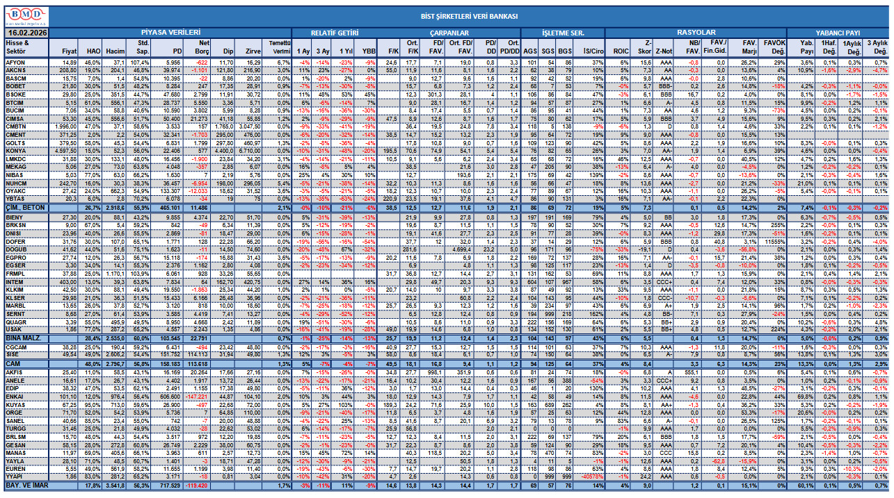 BİST şirketleri veri bankası