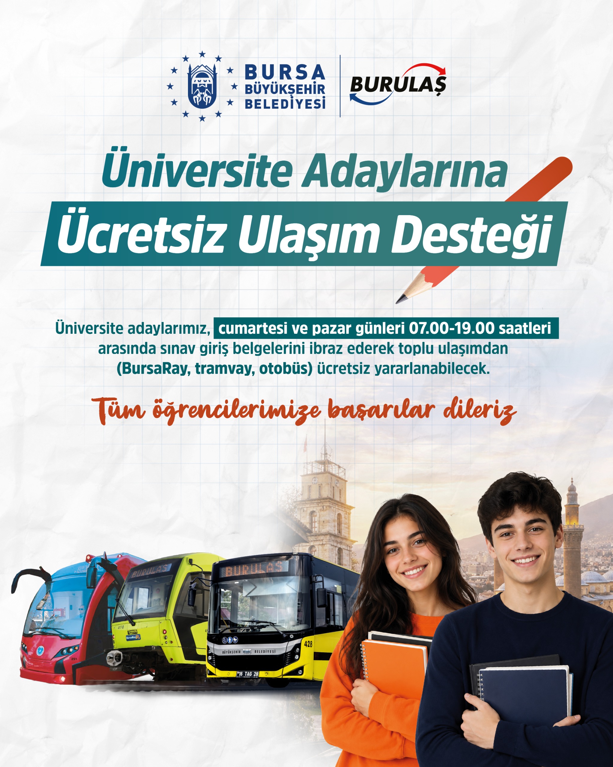 Bursa’da YKS günlerinde ücretsiz ulaşım