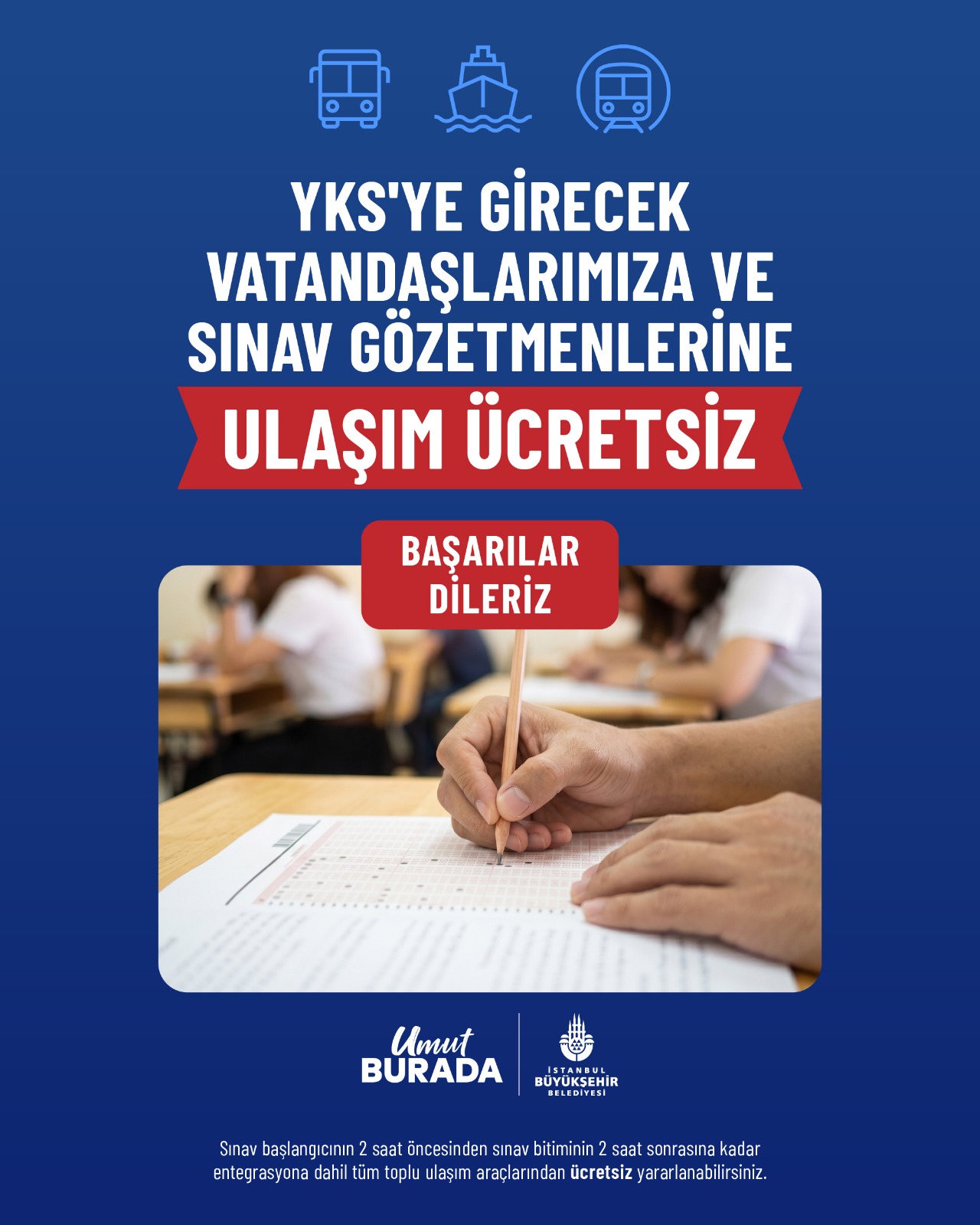 İBB’den YKS adaylarına ücretsiz ulaşım ve kumanya desteği