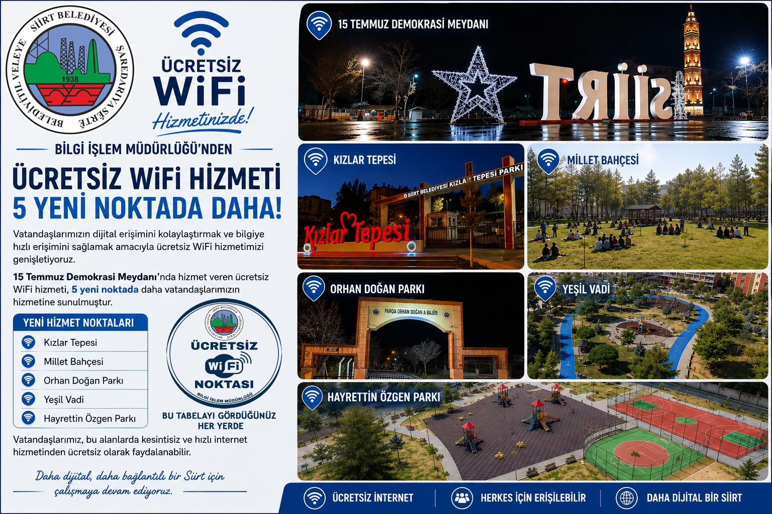 Siirt Belediyesi ücretsiz WiFi hizmet ağını 6 noktaya çıkardı
