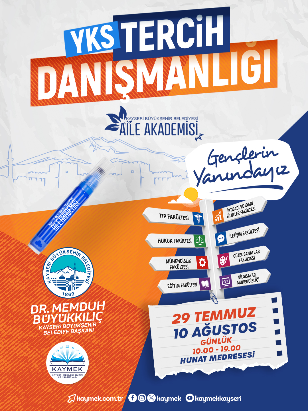 Kayseri Büyükşehir Belediyesi’nden üniversite adaylarına ücretsiz YKS tercih danışmanlığı