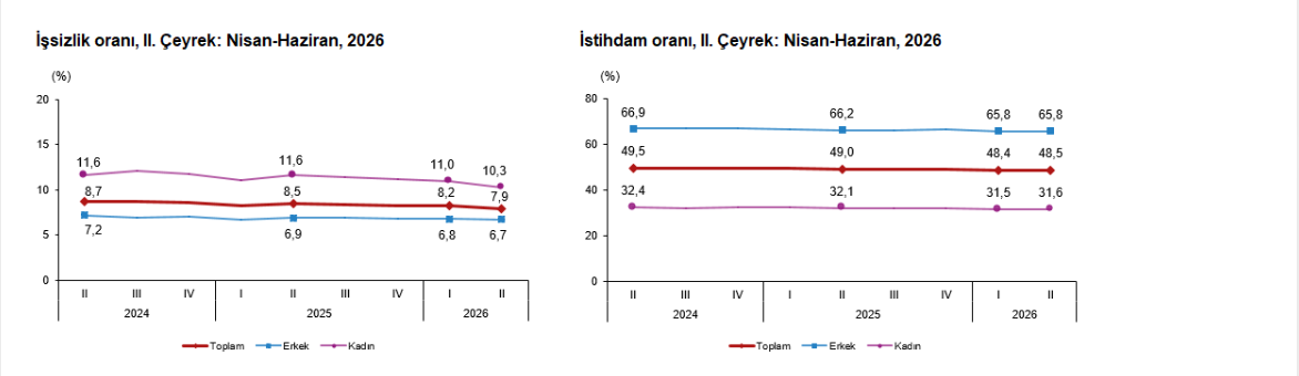 TÜİK: İşsizlik oranı ikinci çeyrekte yüzde 7,9’a geriledi
