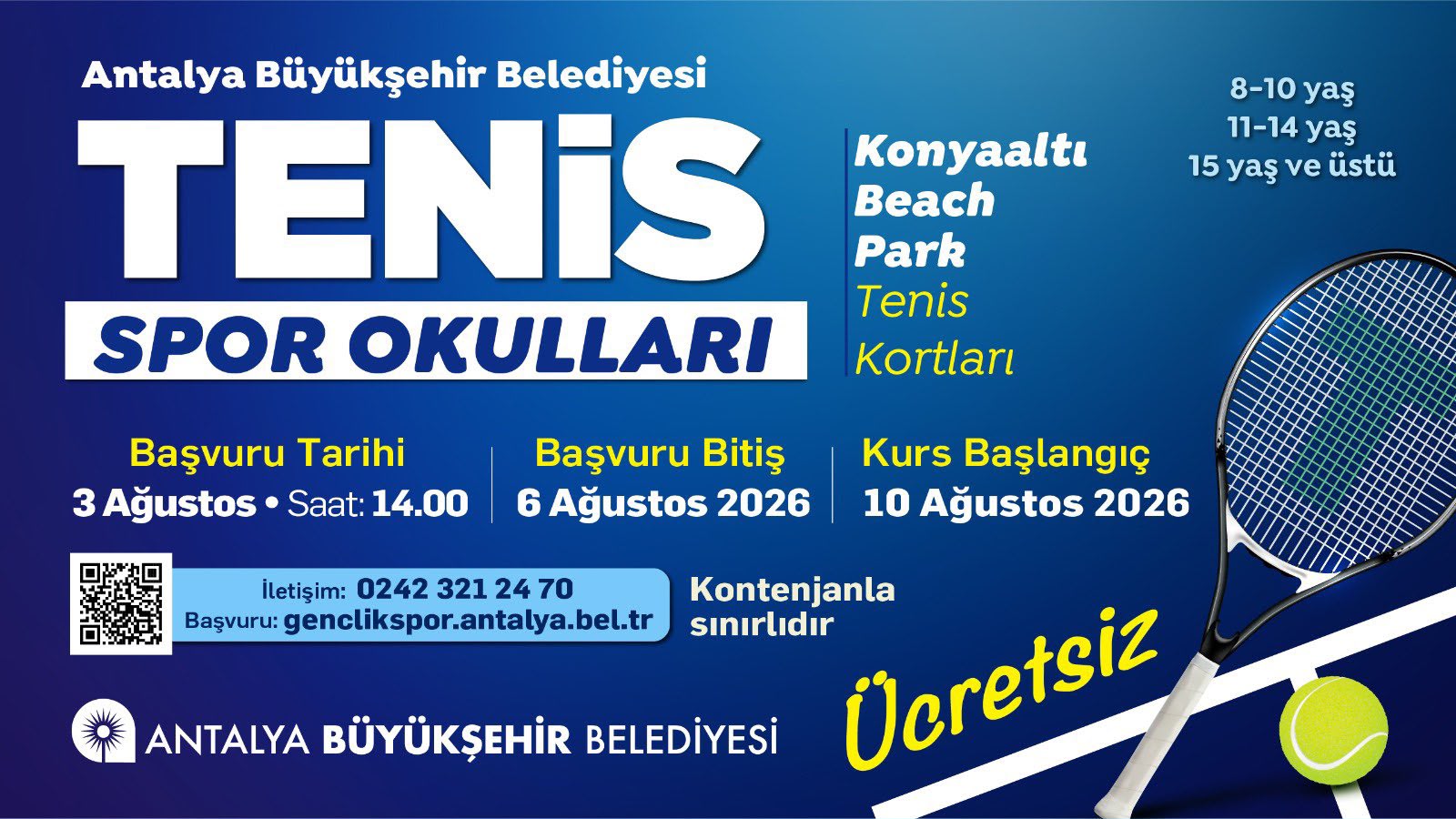 Antalya Büyükşehir Belediyesi’nden ücretsiz tenis kursu