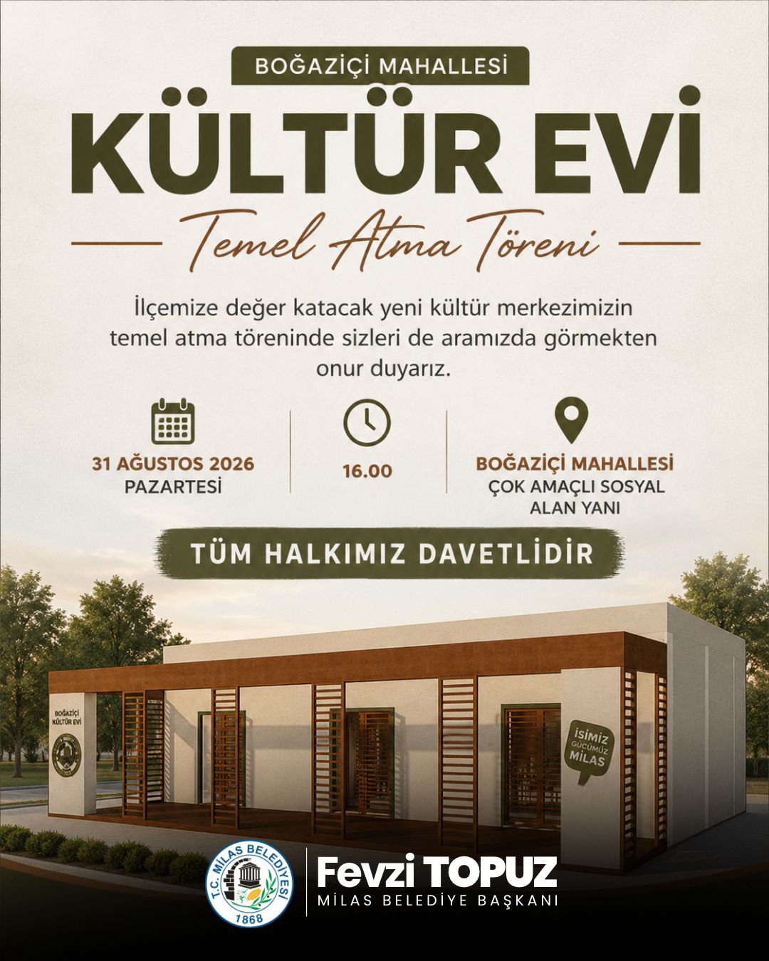 Milas’ta Boğaziçi Mahallesi Kültür Evi için temel atılacak